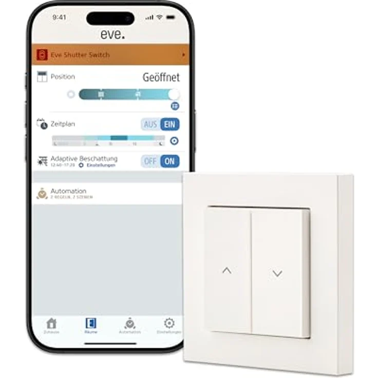 Eve Shutter Switch (Matter), Smarte Rollladensteuerung mit App- und Sprachsteuerung für Alexa, Apple Home, Google, SmartThings, benötigter Thread Border Router und Nullleiter – Bild 1