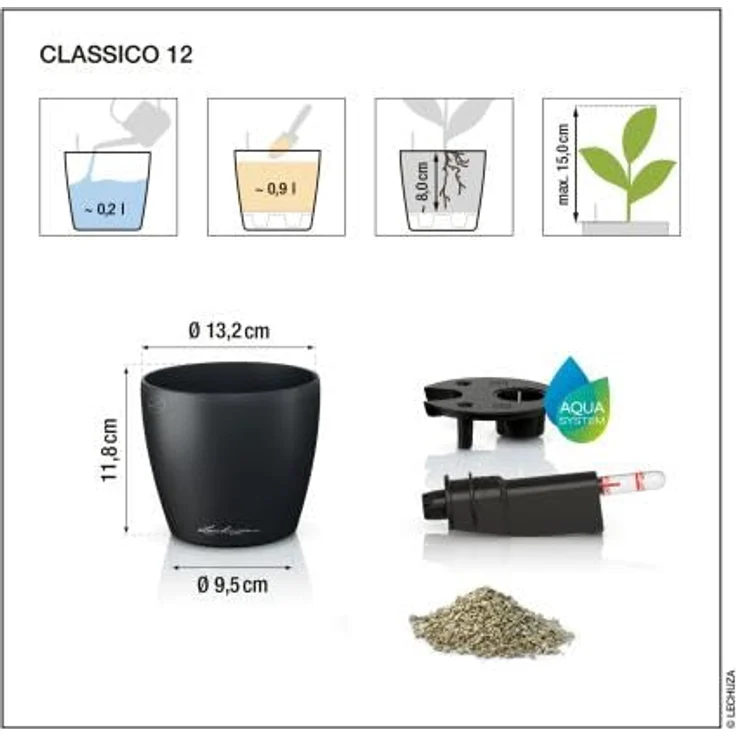 Lechuza® Classico Color 12, Pflanzkübel mit Bewässerungssystem, schiefergrau, 0,9 l Pflanzvolumen – Bild 3