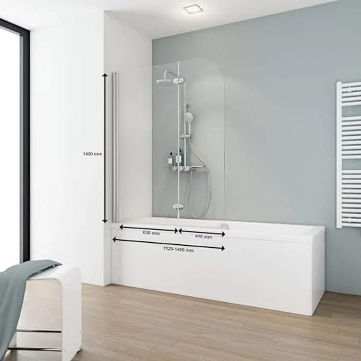 Schulte Duschabtrennung faltbar für Badewanne, 113 x 140 cm, 5 mm ESG-Glas klar, Chromoptik, Oval Scharnier, einfacher Aufbau – Bild 2