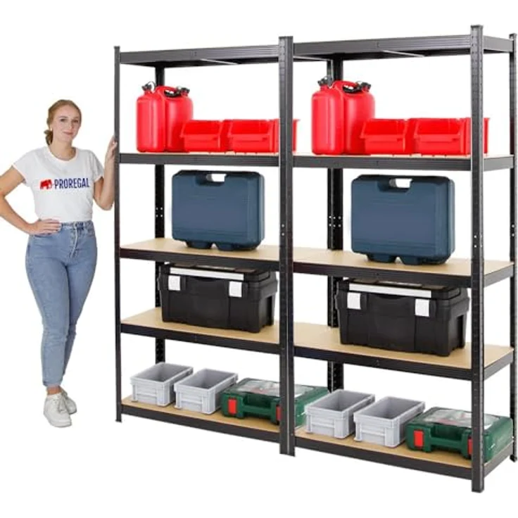 PROREGAL Mega Deal 2X Kellerregal Gorilla | HxBxT 180x90x40cm | Fachlast 175kg | Schwarz | Schwerlastregal mit hoher Traglast – Bild 3