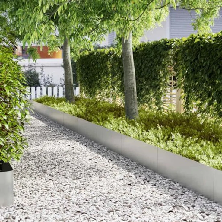 vidaXL Beetumrandung Verzinkter Stahl 100 x 0.5 x 30 cm Langlebig Gartenrand, Silber, Metallstahl, Matt Finish, UV- und Wasserbeständig – Bild 3