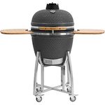 BBQ-Toro Kamado Grill | Holzkohlegrill Kuro Ø 52 cm mit Bambusablage, Thermometer, stabilem Holzgriff | Keramikgrill Kamadogrill Kugelgrill (Grau)
