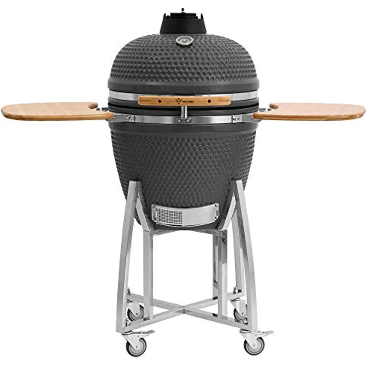 BBQ-Toro Kamado Grill | Holzkohlegrill Kuro Ø 52 cm mit Bambusablage, Thermometer, stabilem Holzgriff | Keramikgrill Kamadogrill Kugelgrill (Grau) – Bild 1