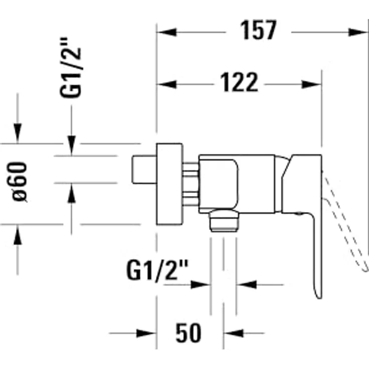 Duravit D-Code Duscharmatur Aufputz für 1 Verbraucher, Badewannenarmatur mit Rückflussverhinderer, Einhebel-Brausemischer mit Keramikmischsystem, Chrom – Bild 4