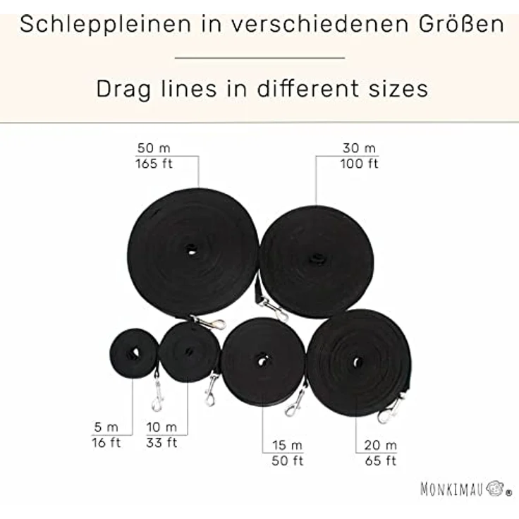 Monkimau Schleppleine für Hunde 5m 10m 15m 20m 30m 50m Lang Nylon Hundeleine Mittelgroße Hunde Trainingsleine Langlaufleine Feldleine Hausleine Hofleine Longe Pferd – Bild 3