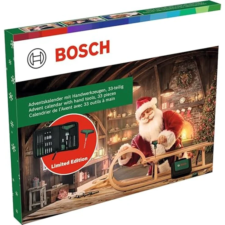 Bosch Handwerkzeug-Adventskalender 2024, 33-teilig (Werkzeug-Set mit Bit-Ratschenschraubendreher T-Griff, Präzisionsschraubendreher, Bit-Schraubendreher Stubby, Zubehör, Korkenzieher, Tasche) – Bild 1