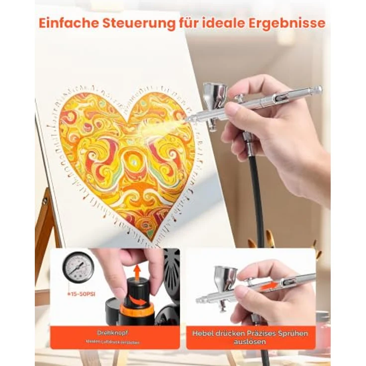 VEVOR Airbrush Set 1/6 PS, mit 0,3 mm Dual Action Airbrush, Luftkompressor & Tank, inkl. Acrylfarbe und Reinigungsset, ideal für Kuchendekoration, Modellmalerei und Nagelkunst – Bild 4