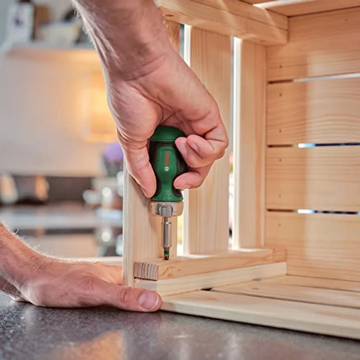 Bosch Stubby Ratschenschraubendreher mit Bit Magazin, 6-teilig - Kompakter Ratschenschraubendreher mit hohem Drehmoment, ergonomisch, magnetischer Bithalter, 6 Bits (PZ1/2, PH2, SL4, TX25, HEX5) – Bild 5