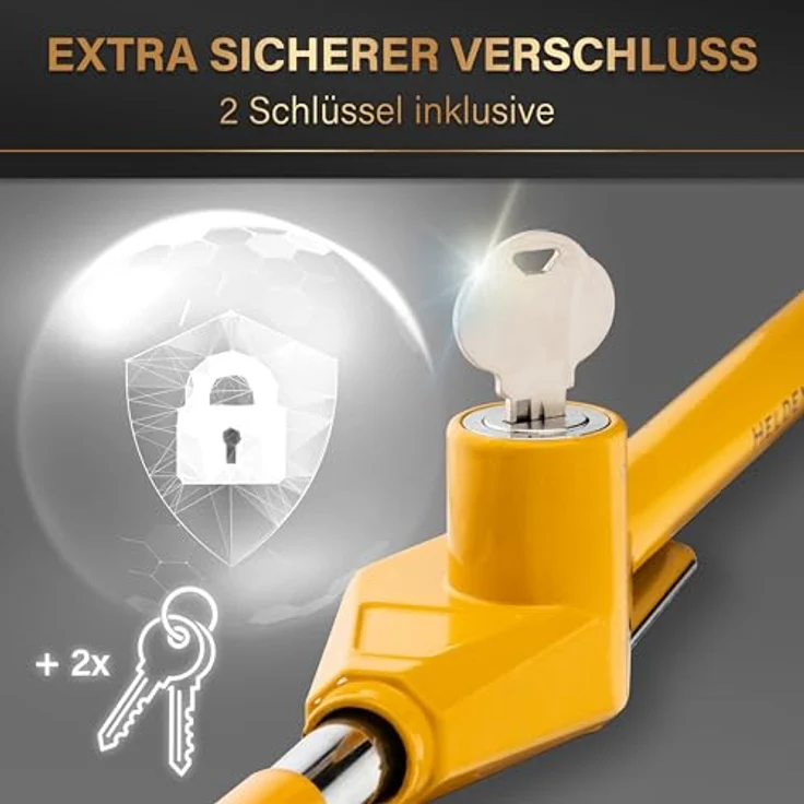 Heldenwerk Lenkradkralle Diebstahlsicherung Lenkradsperre Auto universal gelb 	Maße: 63x12x5cm	Farbe: gelb	Material: gehärteter Stahl – Bild 3