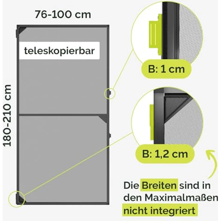Nematek Insektenschutz Tür Teleskoprahmen - schmale Fliegengitter Tür mit Rahmen für Balkon & Terrasse - 100 x 210 cm anthrazit - Montage ohne Zusägen – Bild 4