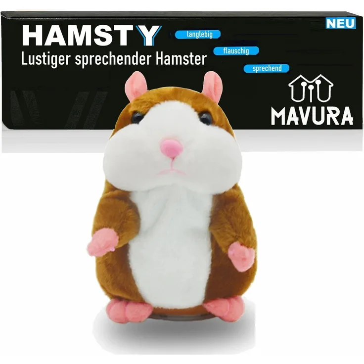 MAVURA HAMSTY Lustiger sprechender Hamster Kuscheltier, Braun, 18 cm, Kinder Spielzeug Talking Hamster