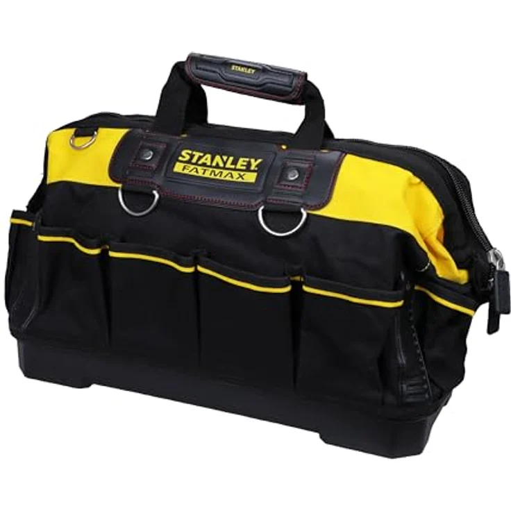 Stanley FatMax Werkzeugtasche (18 Zoll, 49 x 26 x 10 cm, wassserdichter Boden, verstärkte Nähte, ergonomischer Gummihandgriff, robuster Schultergurt, 600 Denier Nylon) 1-93-950 – Bild 2