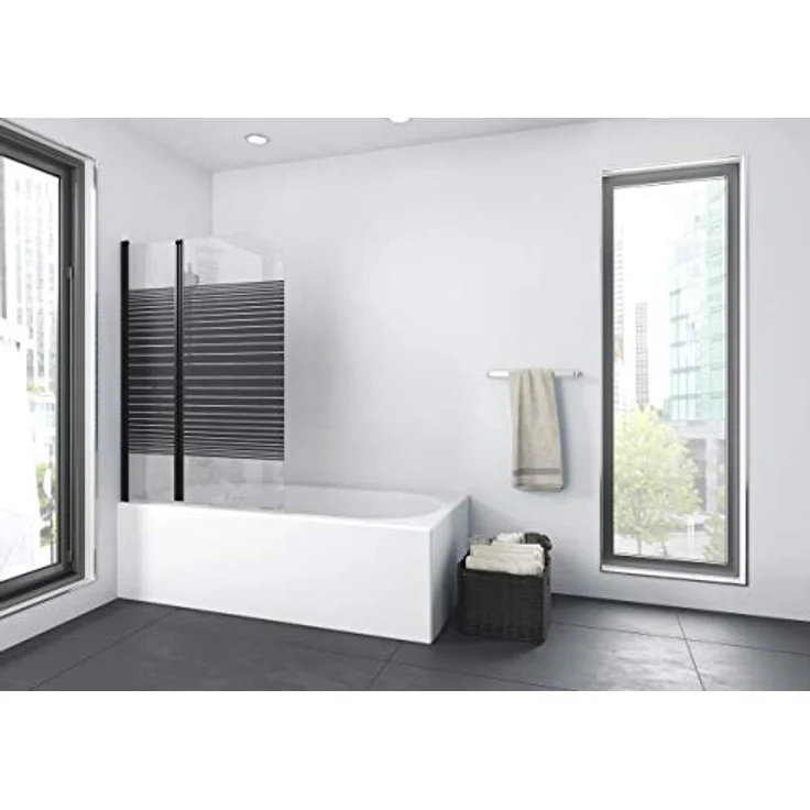 Marwell Black Lines Badewannenaufsatz 100 x 140 cm Duschwand für Badewanne 2-teilig faltbar in matt schwarz - Duschabtrennung aus 4 mm starken Einscheibensicherheitsglas – Bild 2