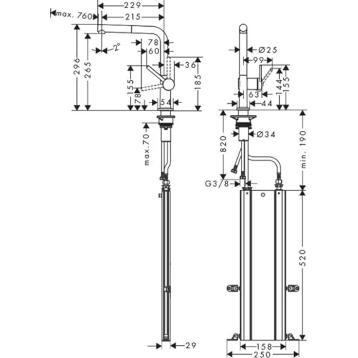 hansgrohe Talis M54 Einhebelküchenmischer, 270 Ausziehauslauf, Mattschwarz, mit Temperatureinstellung und schwenkbarem L-Auslauf – Bild 2