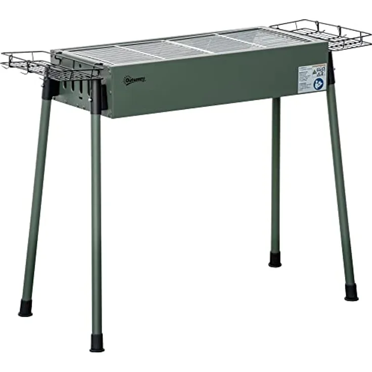 Outsunny Holzkohlegrill, Anti-Rutsches Campinggrill mit Grillrost, Grillrost-Clip, Seitenkörbe für Garten, BBQ Rostfreier Stahl+Verzinkter Metall Dunkelgrün 77 x 30 x 70 cm