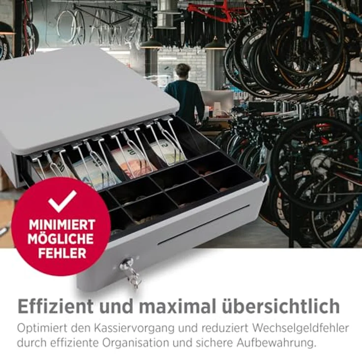 Olympia S 330 Color Geldkassette, Kassenlade mit 8 Münzfächern, 4 Scheinfächern, Mikroschalter, 3 Schlüsselpositionen, Weiß – Bild 7