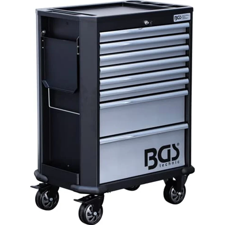 BGS TECHNIC Werkstattwagen 8 Schubladen leer, stabile Stahlblechkonstruktion mit pulverbeschichtetem Korpus, abschließbar, hohe Belastbarkeit bis 25 kg pro Schublade, blau – Bild 7