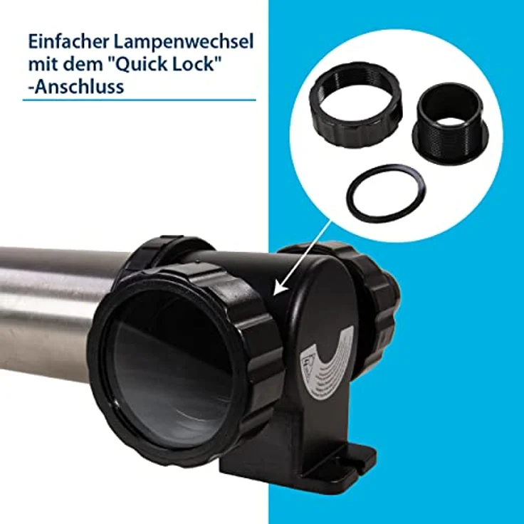 AquaForte SUV-772 RVS UV-C, PL 2x36W, Länge 1030 mm, Max. Teichgröße 90 m3, empfohlener Durchfluss 8 m3⁄h, Max. Druck 1,0 bar, Inklusive 4 Schlauchnippel 38/50 mm, 4 x 2 A.G. Anschlüsse – Bild 2