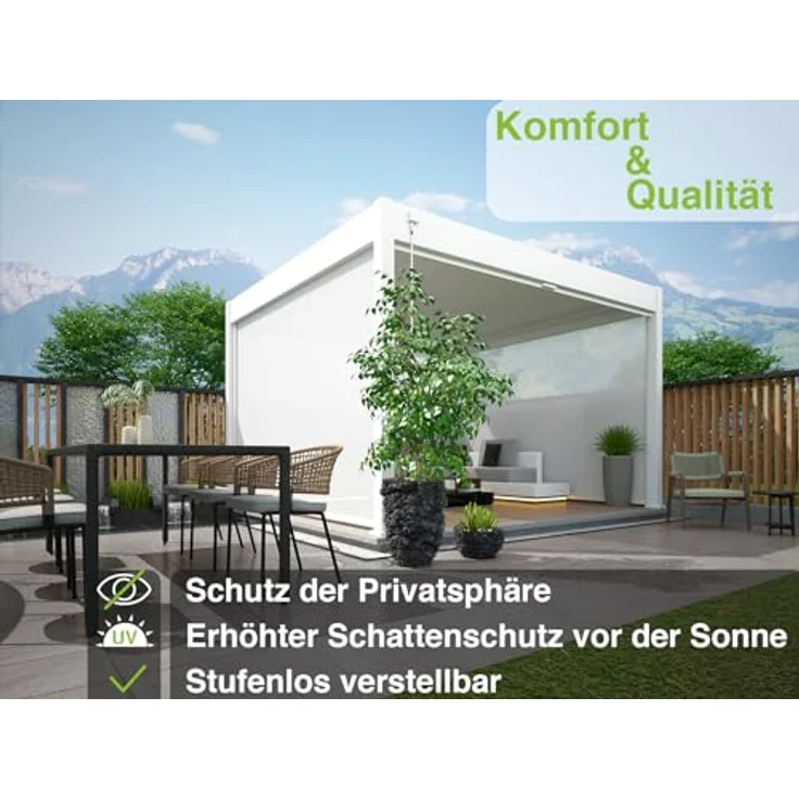Weide Pavillonseitenteil Sonnenrollo 2,65 m - Weiß, stufenlos verstellbar, ideal für Weide Deluxe Pergola – Bild 2