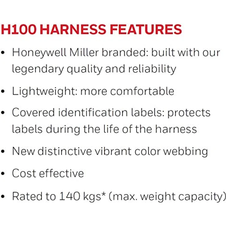Honeywell Miller 1036294 H100 Sicherheitsgurt 2 pt MB 2LO mit Gurtband vorne, Universalgröße, 140 kg Maximalgewicht – Bild 4