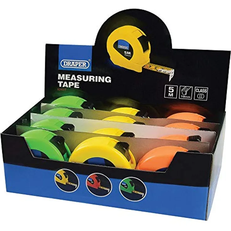 DRAPER hvmt/dbox12 Hohe Sichtbarkeit Maßband, blau, 5 m