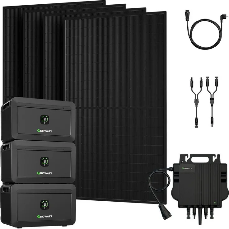 Growatt Balkonkraftwerk 2000W NOAH 2000 mit 800W Wechselrichter, 4x JA Solar 500Wp, WiFi-Fernüberwachung, IP66 wasserdicht
