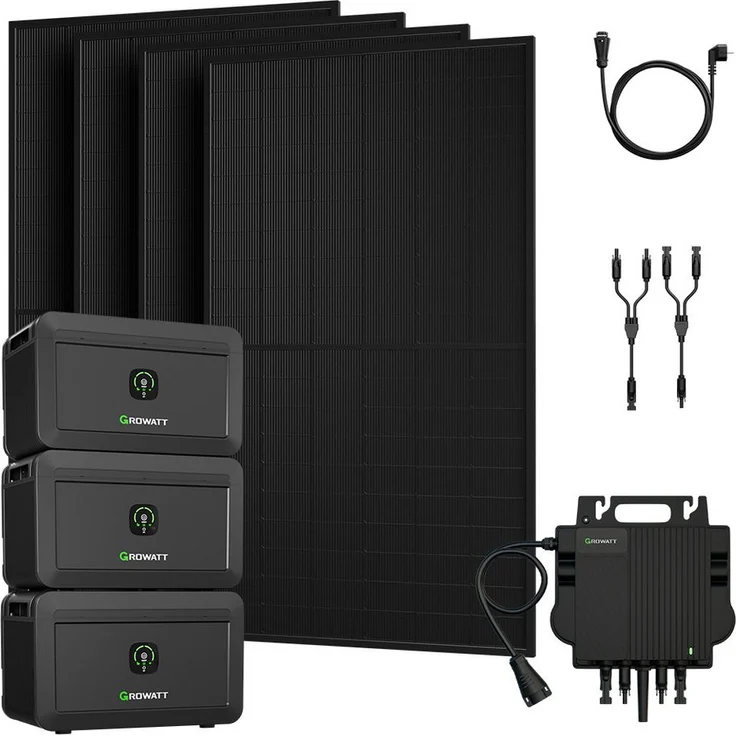 Growatt Balkonkraftwerk 2000W NOAH 2000 mit 800W Wechselrichter, 4x JA Solar 500Wp, WiFi-Fernüberwachung, IP66 wasserdicht