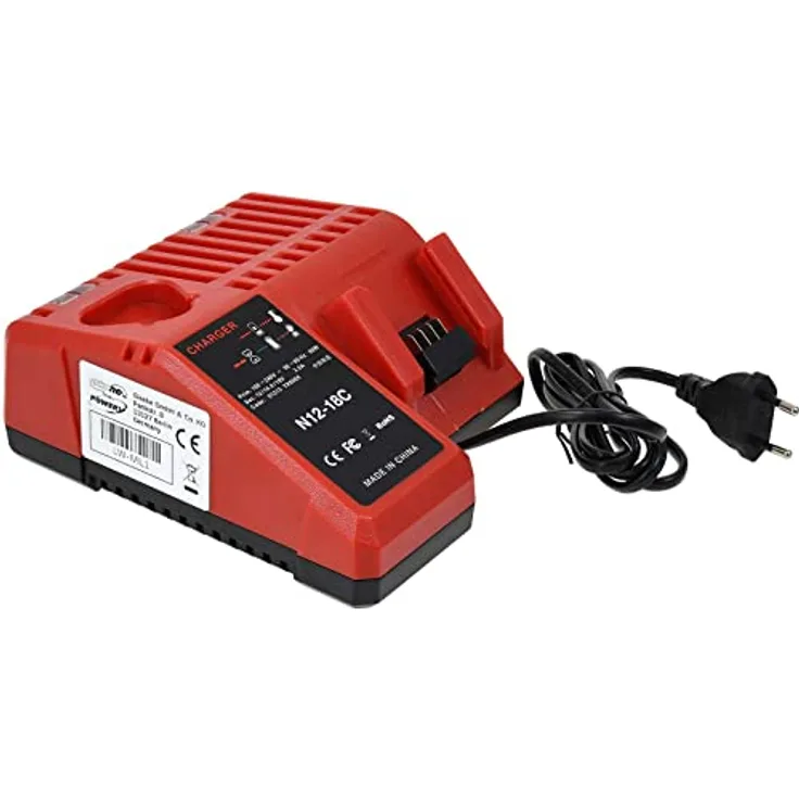 akku-net Ladegerät für Milwaukee M12-18FC, 12V-18V, Schwarz, robust mit Überladungsschutz und schnellem Ladeverfahren