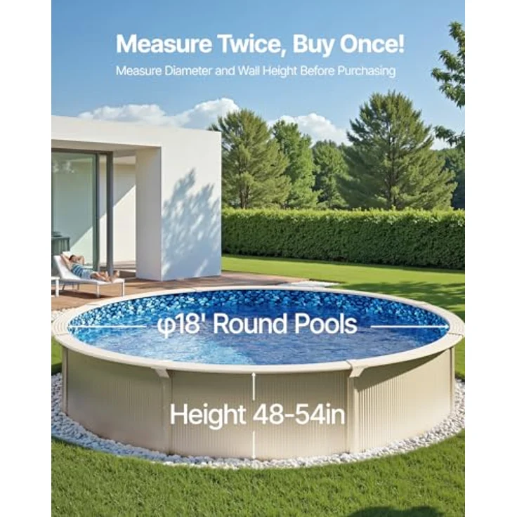 VEVOR Runde Poolfolie, φ 549 x 147 cm, überlappende Vinylfolie in Standardstärke für oberirdische Pools mit 137 cm Wandhöhe – Bild 3