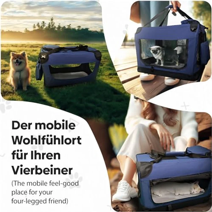 DEFACTO Hundebox Hundetransportbox faltbar & tragbar, Transportbox für Hunde, Katzen und Haustiere, Hundetasche robust Anthrazit, Transporttasche (XL, Dunkelblau) – Bild 5