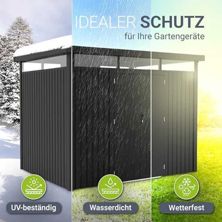 Juskys Gerätehaus Luzern 6,8 m² - Metall Geräteschuppen mit Türen & Fenstern - wetterfest & abschließbar - Anthrazit – Bild 4