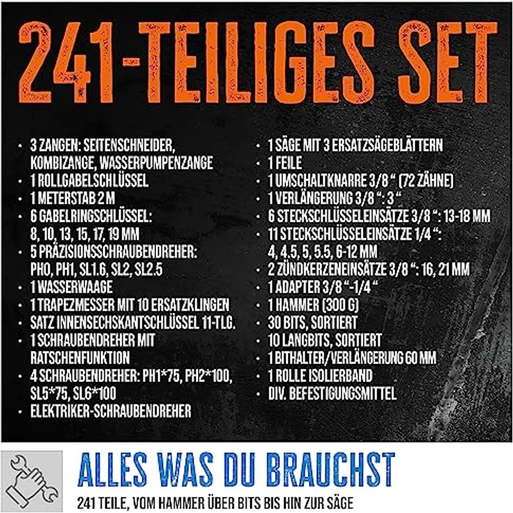 Güde Werkzeugkoffer »GWZK 241«, 241 tlg., Chrom-Vanadium, Carbon-Stahl, komplett in Schwarz – Bild 5
