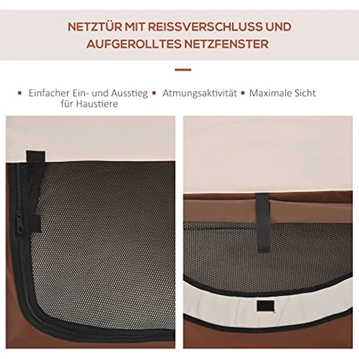 PawHut Hundebox faltbare Hundetransportbox Transportbox für Tier 2 Farben 5 Größen 61x46x51 cm, kaffeebraun-creme – Bild 5