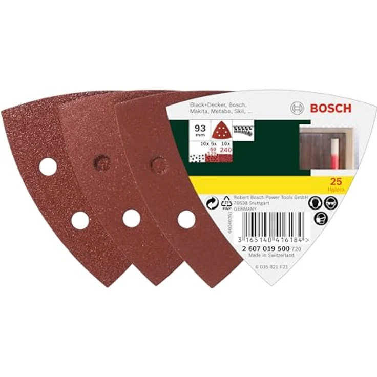 Bosch 25tlg. Schleifblatt-Set verschiedene Materialien für Deltaschleifer (Körnung 60-120-240, 6 Löcher) - Preisvergleich – Bild 2
