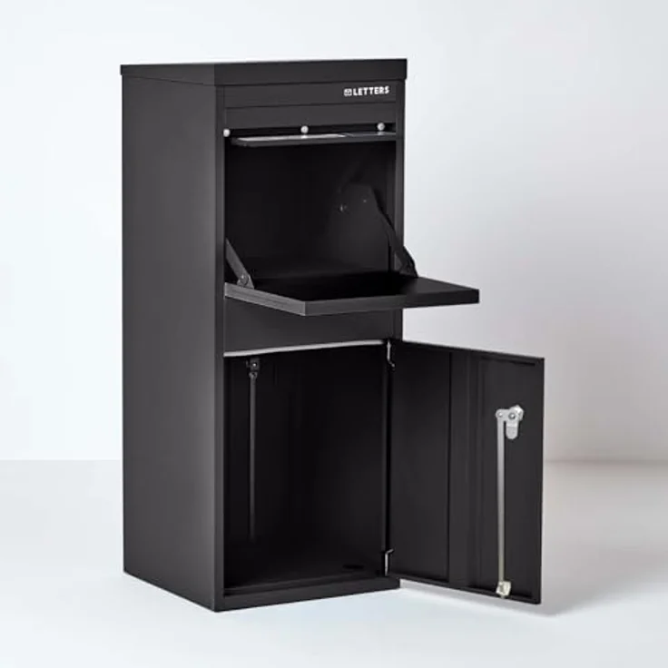 Smart Parcel Box L schwarz 42x39x103 cm, Paketbriefkasten mit Rückholsperre, für sichere Paketaufbewahrung, Entnahme vorne & hinten – Bild 4
