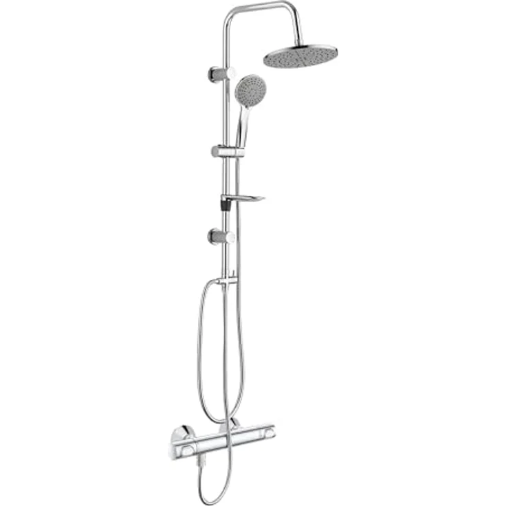Belvit GROHE QuickFix Precision Flow Thermostat Duschset, Regendusche Ø 20 cm, Handbrause Mehrstrahl, Duschstange 85 cm, SafeStop 38° C, EcoJoy wassersparend, Wandmontage, Chrom Grau – Bild 2