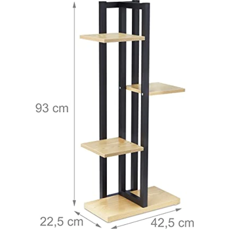 Relaxdays Blumenregal Metall, 4-stufige Indoor Blumentreppe, Holzoptik, HxBxT: 93x42,5x22,5 cm, Pflanzenregal, hellbraun – Bild 4