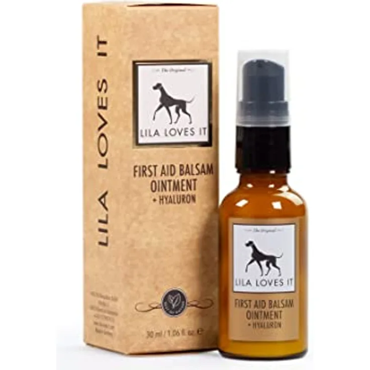Wundsalbe für Hunde – natürlicher Balsam, mit Aloe Vera und pflanzlichen Ölen, regeneriert und lindert Juckreiz, mit Hyaluron und Zink, FIRST AID BALSAM von LILA LOVES IT, 30 ml