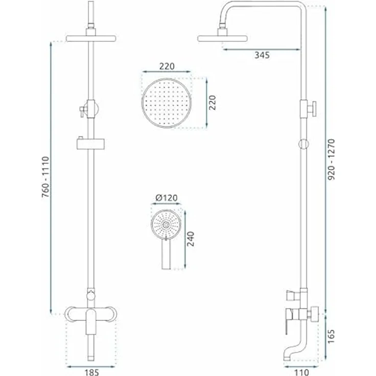 wohnwerk.idee VERSO Duscharmatur Duschsystem Regendusche in Gold Matt Schwarz, hochwertig und korrosionsbeständig – Bild 9