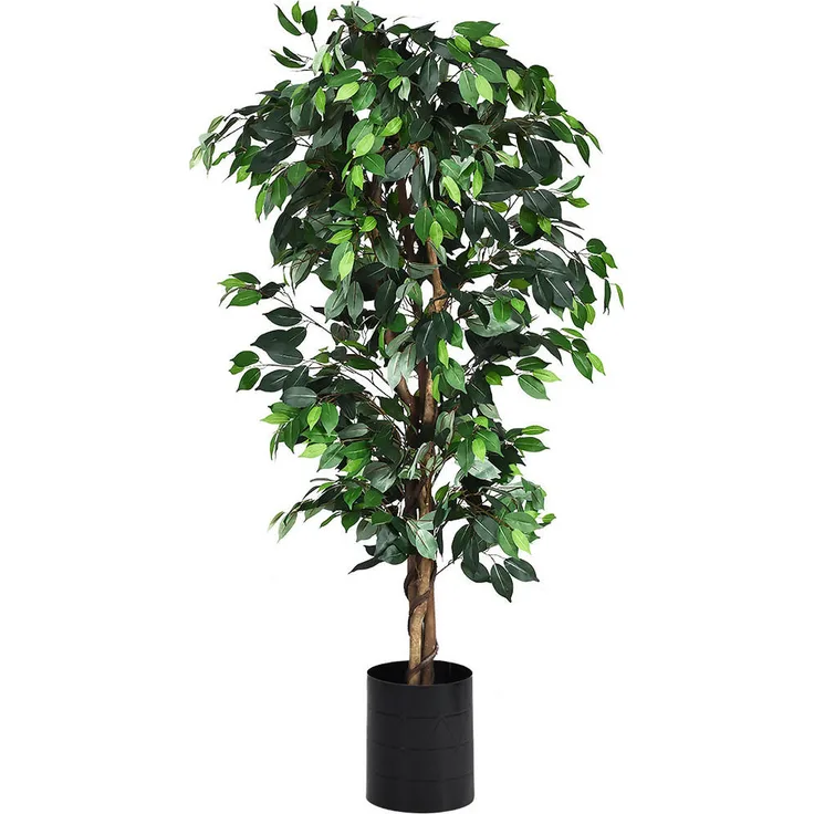 COSTWAY Kunstpflanze Ficus, 180 cm, dunkelgrün, realistische Textur mit 1008 Blättern aus PEVA und Polyester, stabile Zementbasis