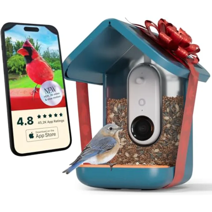 Bird Buddy Pro Solar Vogelfutterstation mit Kamera – Ai-Vogelarten-Identifikation, 5 MP Fotos, 2K Ultra Video Live Stream Kamera, HDR, Zeitlupenvideo, 6,6 cm Fokus – Blau