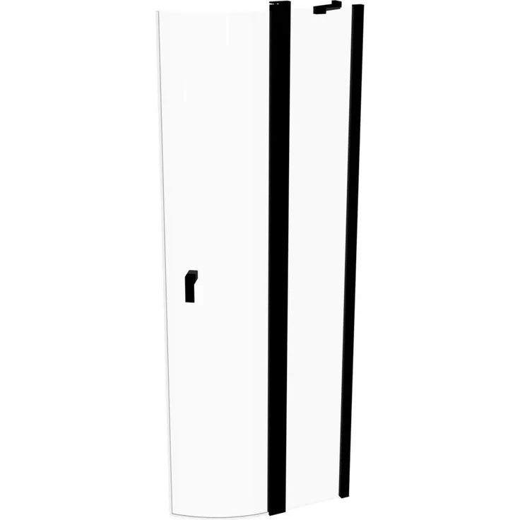 Hüppe Design pure, Duschkabine mit 2-flügeliger Schwingtür und festen Segmenten, Radius 55 cm, Breite 90 cm, Hebe-Senk-Funktion, ESG-Glas, silber matt