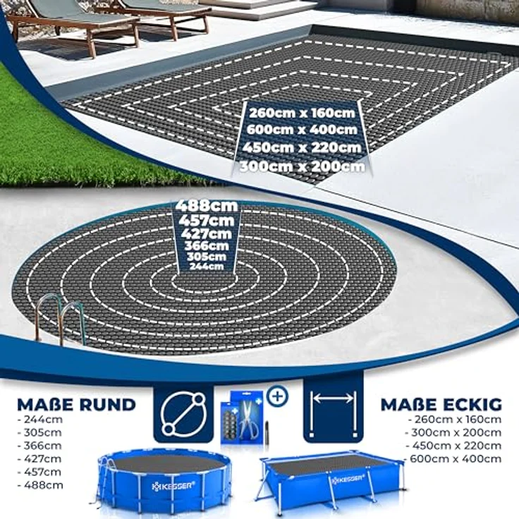 KESSER Pool Solarabdeckplane Rund Ø 244 cm | Solarfolie Stärke 120 µm | Solarabdeckung Solarplane zuschneidbar |Poolsolarplane Solar Folie Poolheizung für Wassererwärmung Wärmeplane Schwarz, 300 x 200cm – Bild 9
