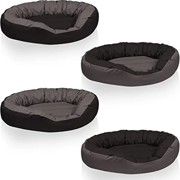 BedDog® Hundebett Sunny 4in1, großes Hundekörbchen aus Cordura, waschbares Hundebett mit Rand, Hundekissen oval-rund, für drinnen und draußen, XXXL, Rock-Flow, grau-anthrazit