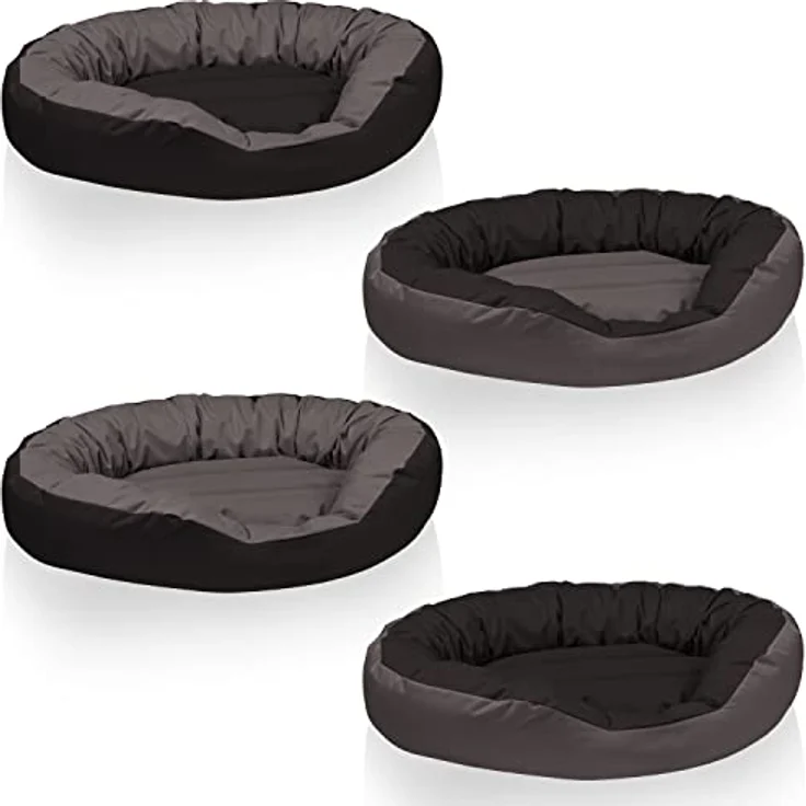 BedDog® Hundebett Sunny 4in1, großes Hundekörbchen aus Cordura, waschbares Hundebett mit Rand, Hundekissen oval-rund, für drinnen und draußen, XXXL, Rock-Flow, grau-anthrazit – Bild 1