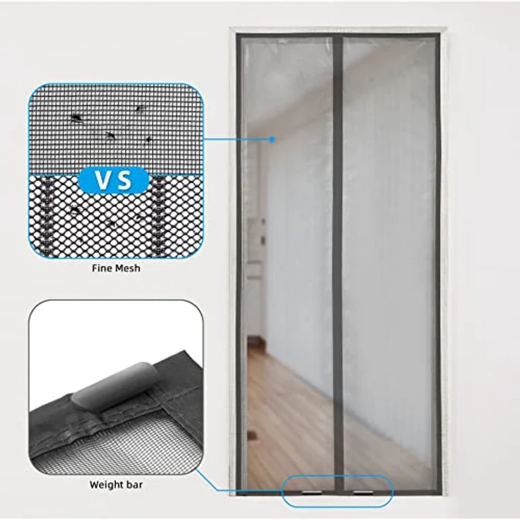 Sekey Magnetischer Vorhang 90x210 cm aus Glasfaser, Fliegengitter für Holz, Eisen, Aluminium Türen, automatisch schließend, schwarz – Bild 4