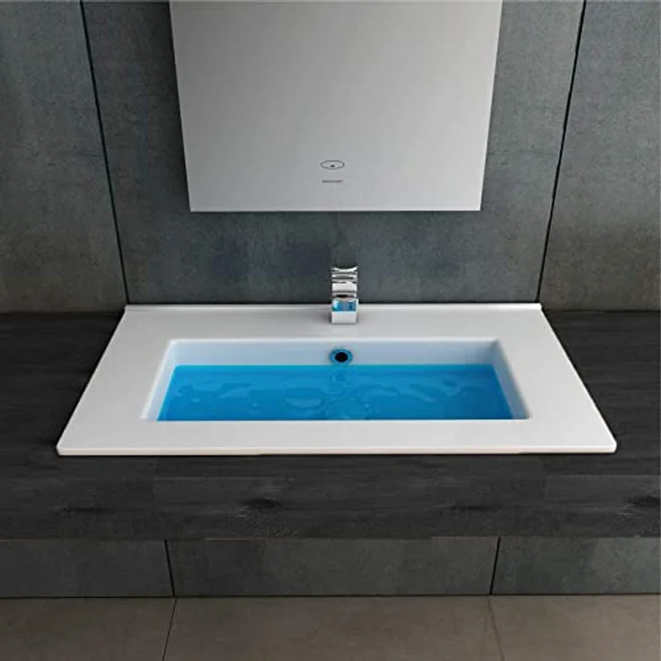 Alpenberger Nano-Beschichtung Einbauwaschbecken 61 x 36,5 cm aus Robuster Keramik | Waschbecken fürs Badezimmer & Gäste-WC | Handwaschbecken Eckig und Extra Breit mit Nano Versiegelung | Einbaubecken – Bild 4