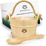 NORDHOLZ® Sauna Eimer Set, 5 Liter aus 100% nordischer Fichte mit Kelle, Hanftrageseil, auslaufsicherem Einsatz & Gratis E-Book für Wellness Aufgüsse