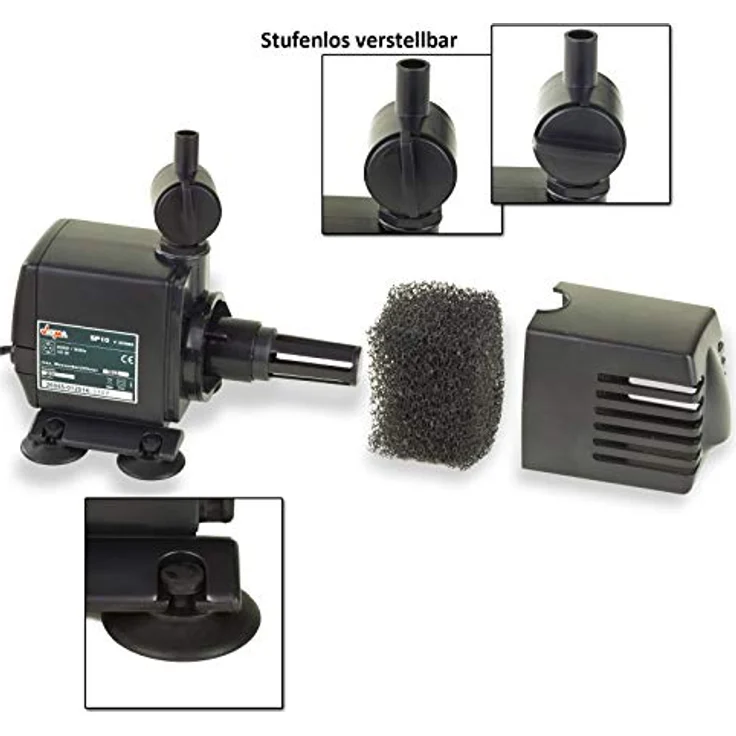 DEMA Teichpumpe SP10, Tauchpumpe mit 10 Watt Leistung, Förderhöhe 1,20 m, 700 l/h, inklusive 2 Düsen, IPX8 Schutzklasse – Bild 3