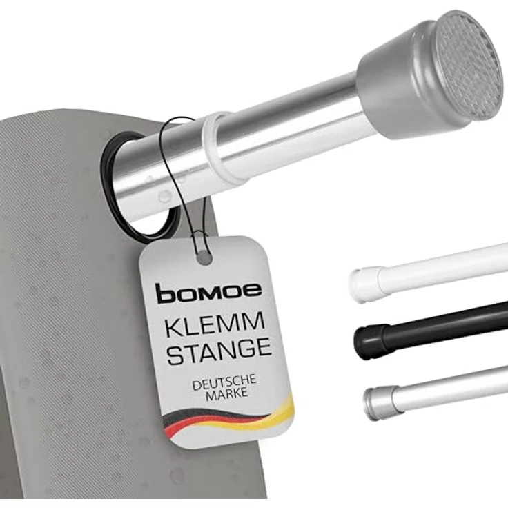 bomoe Duschstange Neptun, Teleskopstange ohne Bohren, stufenlos ausziehbar 115-200 cm, Chrom, rutschfest, Klemmstange – Bild 1